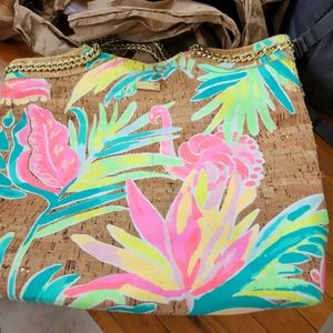 Lilly Pulitzer cork tote bag with chain handle